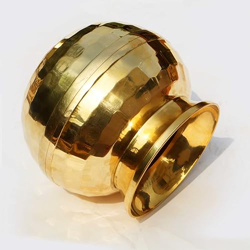 Image of Pure Source India Pure Brass Diamond Cut Lota Kalash for Diwali Puja Home Temple, 500ml (4 inch)
