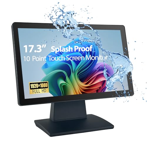 Image of ANGEL POS Commercial Grade 17.3 Inch 1920 x 1080 FHD Touchscreen POS Monitor, 10 Points Touch HDMI VGA, Waterproof Dustproof Screen, Indusitrial, Office, Retail, Gym, Warehouse