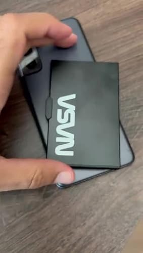 Ultralichte portemonnee met NASA-licentie voor dames en heren met Magsafe, RFID-bescherming, 2 kaarten in reliëf of 3 gladde kaarten, snel openklapbaar, minimalistisch, iPhone Wallet, Zwart