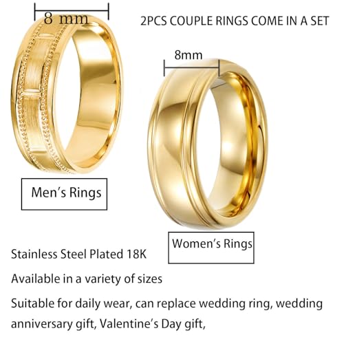 2PCS Matching Couple Rings for Women Promise Rings Wedding Bands Engagement Wedding Ring Sets for Him and Her Matching Couples Rings2