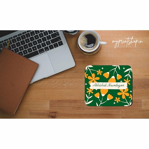 Image of Personalized Name Mouse Pad 9 x 7.5 Inch | Custom Floral Design Mouse Mat | Non-Slip Rubber Base & Smooth Surface for Office, Home & Gifting