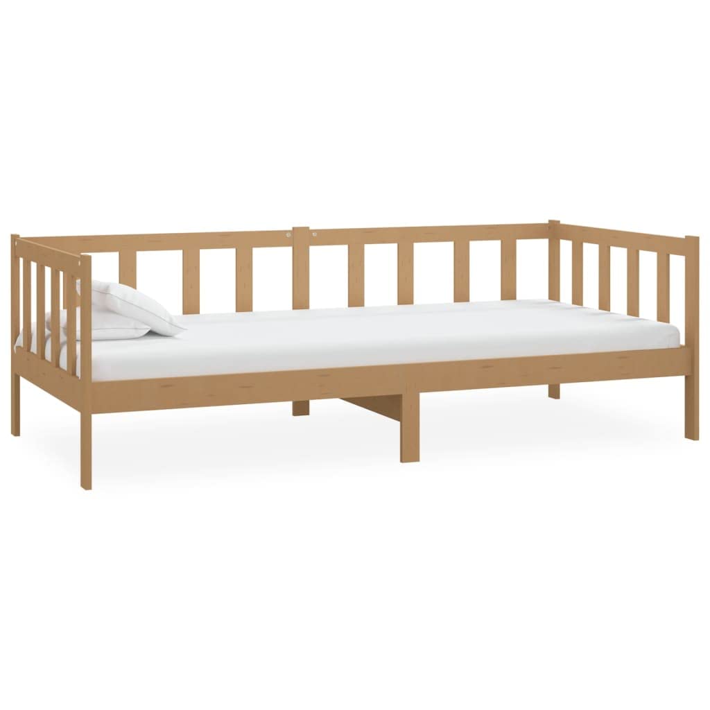 Cama supletoria, 90x200 cm, de pino macizo, marrón miel, con colchón de 18 cm, plegable, con funda lavable, sofá de madera resistente, para salón, dormitorio, oficina