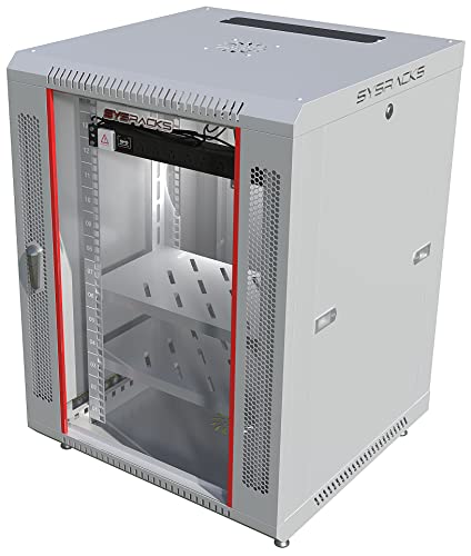 Network Data Cabinet - 15U Rack Mount - Wall Mount IT Rack - Locking - Server Rack - 24-Inch deep Data Rack - Gray Server Cabinet with POWERBAR/Fan/Shelf/LEVELERS/for Servers - A/V (15U 24"x24"x30")