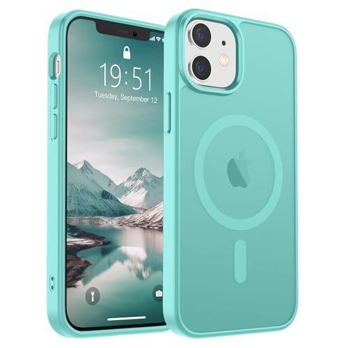 Image of SUPFINE Magnetic for iPhone 12 Mini Case & iPhone 13 Mini Case (Compatible with MagSafe) (Military Grade Drop Protection) Translucent Matte Shockproof Phone Cover,Blue Green