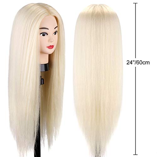 Foto von TwoWin Trainingsköpfe 70% Echtes Haar Blond Kosmetologie Puppe Kopf Friseur Training Modell Mannequin Kopf mit Halterung, DIY Haar Zubehör Styling, Geeignet zum Glätten, Locken, Dauerwelle