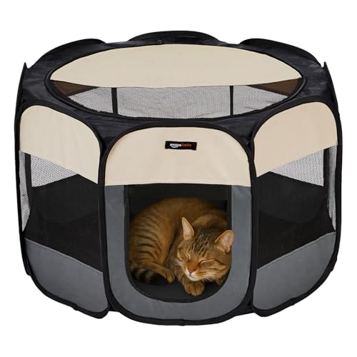 AmazonBasics Foldable Soft Pet Playpen Indoor Pet Fence Enclosure with Mesh Window, Lightweight and Durable for Travel, Small | 70cm x 70cm x 45cm