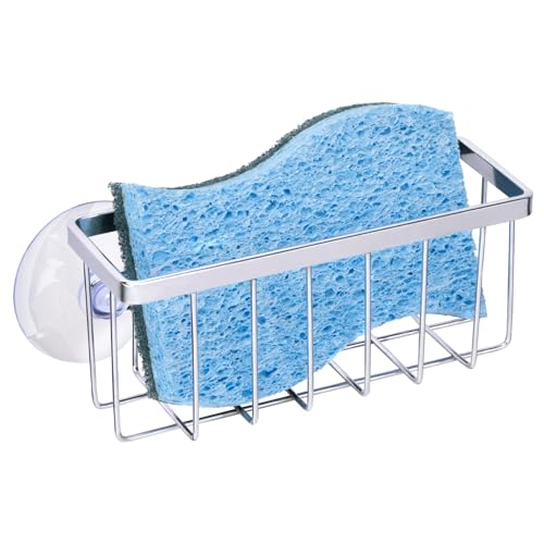 HLOOL Kitchen Sink Sponge Holder, Sponge Holder for Kitchen Sink Suction，Sink Organizer (Chrome)
