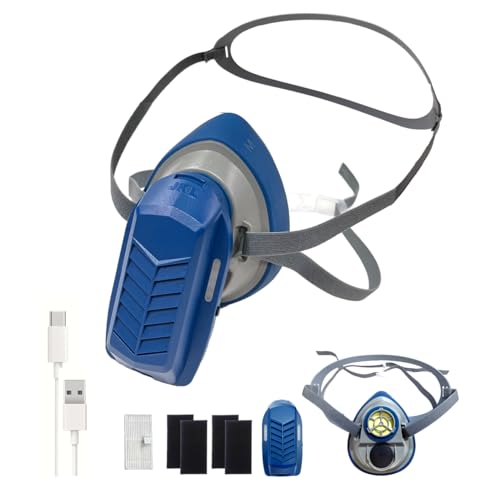 PuriCurrent Mini Powered Respirator. Dust gas respirator mask with fan and H13 HEPA & Active Carbon filters. For paint/woodworking/construction work/DIY. Easy breath. Better protection & productivity