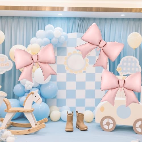 Image of 2pcs Large Bow Balloons, Bow Themed Party Decorations Elegant Coquette Balloons for Coquette Birthday Wedding Engagement Party Decoration (pink)