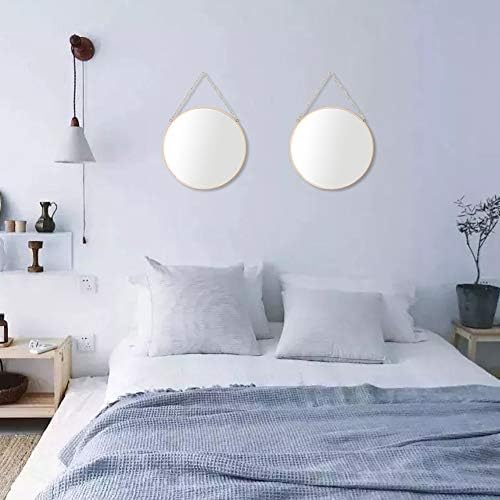 AIFUSI Hanging Mirror, 25 x 25cm Round Bathroom Makeup Mirror Brass Frame with Hanging Chain [Small Size]
