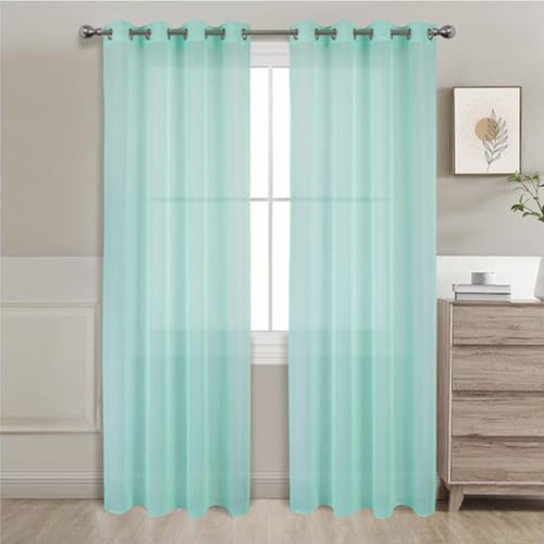 GREATOYAR Cortinas Salon Modernas, Cortinas Visillos Liso, Translúcidas Visillos, Cortinas Poliéster, Cortinas para Sala Cuarto Dormitorio Comedor Cocina Salón, 2 Piezas, 140x260cm, Turquesa