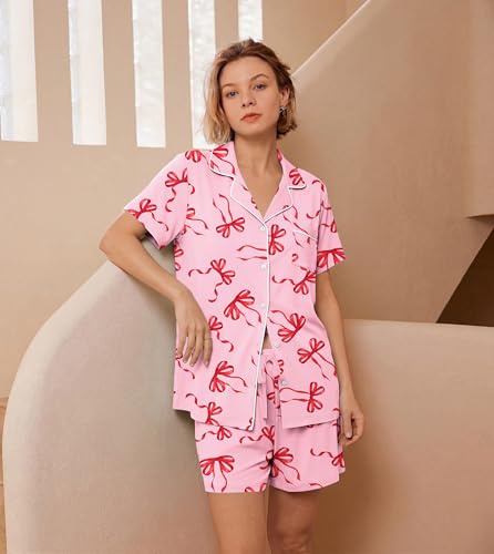 Image of Ekouaer Womens Pajamas Set Soft Classic Notch Collar Bride Pjs Comfy Short Sleeve Sleepwear Loungewear