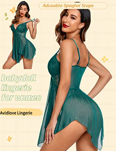 Image of Avidlove Women Lingerie Lace Babydoll V Neck Sexy Sleepwear Strap Chemise