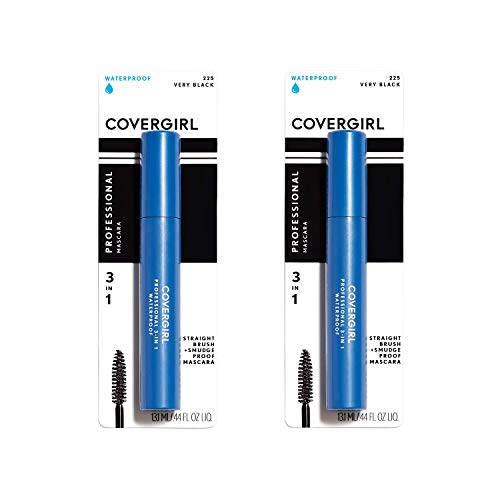 COVERGIRL Professional 3-in-1 Waterproof Mascara, Very Black 225, (Packaging May Vary) Long Lasting Waterproof Mascara, 1 Count - 2 Pack