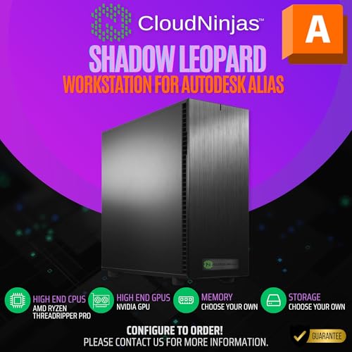 Image of Cloud Ninjas Shadow Leopard Workstation for Autodesk Alias AMD Ryzen Threadripper 9970X 4.0GHz 32 Core RTX PRO 4000 Blackwell SFF 24 128GB DDR5 ECC Reg 1TB 2TB NVMe M.2 Surface Modeling visualization