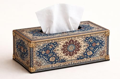 Image of Wooden Tissue Box Holder with Royal Mughal Regal Print Premium Decorative Tissue Case for Home, Office & Luxury Interiors Durable MDF Build 6.5 x 5 x 3 Inch