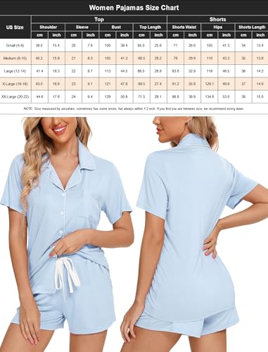 Image of Pjmlifecoco Women's Modal Pajama Set Short Sleeve Button Down Two Piece Soft Sleepwear with Shorts Loungewear S-XXL
