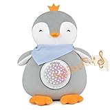 Einschlafhilfe Babys,Wiederaufladbar Spieluhr mit Weißes Rauschen Baby Weinen Erkennungs Sensor,Kinder Musik und Nachtlicht Projektor,Tragbares Pinguin Plüsch Spielzeug Geschenk für Junge und Mädchen