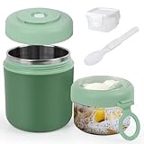 GEEKHOM Cereal Cup On The Go 530ml+330ml, Stainless Steel Granola and Yoghurt Pots - Crunch Cup with Spoon & Sauce Box - Leakproof, Insulated, Dishwasher Safe, Ideal for Work, School, Picnic