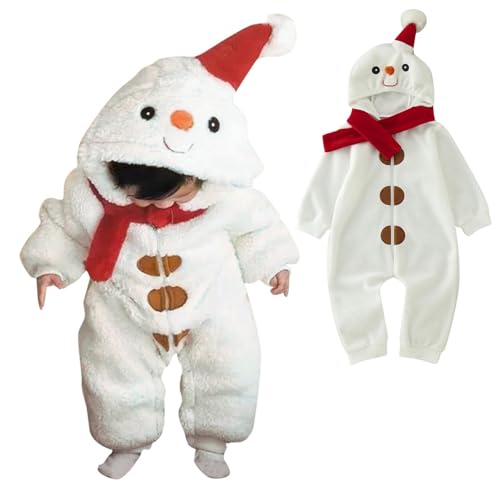 Raopuzi Disfraz Navidad Bebe, Pelele Niño Muñeco de Nieve Pijama Niña con Capucha, Mono Disfraces Cosplay para Bebé Polar Cálido Trajes de Fiesta Blanco Ropa Invierno, con cremallera y Bufanda