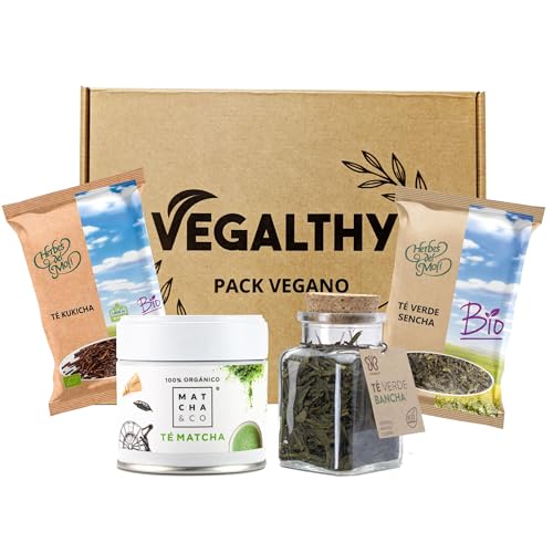 VEGALTHY – Caja Pack Tés Verdes Japoneses Ecológicos: Té Verde Ceremonial Matcha & CO, Sencha, Kukicha y Bancha – Vegano, Orgánico, Japonés, Antioxidante y Energía Natural. 100% Natural.