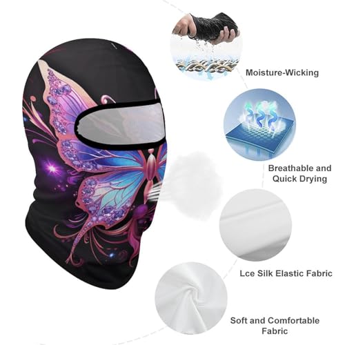 Balaclava de Mariposa Morada para Hombres y Mujeres con Protección Solar Transpirable y Cubierta Total para Senderismo, Ciclismo, Correr, Conducción miniatura 3