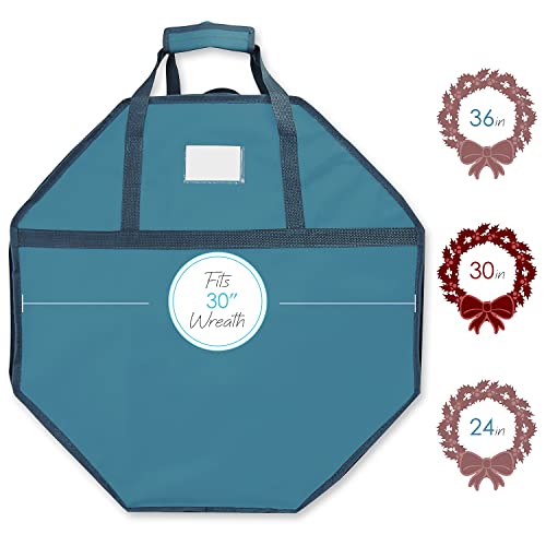 Image of Hearth & Harbor Container-Hard Shell Christmas Bag with Interior Pockets, Dual Zipper and Handles-Premium Wreath Storage Organizer Box, 30 inch, Blue