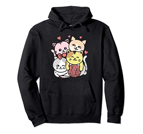 Cats Cute Mountain Kitten Pile Anime Neko Kawaii Cat Yarn Sudadera con Capucha