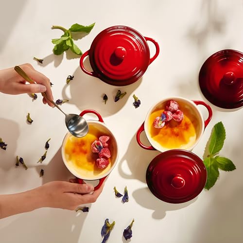 image for Kook Ceramic Mini Cocotte Set, Small Casserole Dishes with Lids and Ha