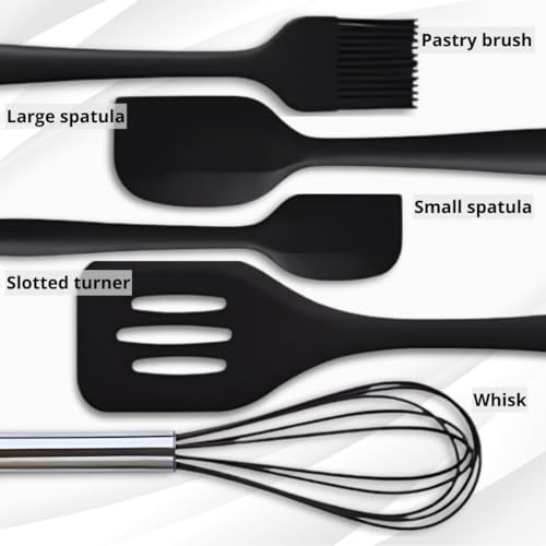 Image of Silicone Spatula Set 5-Piece - Heat-Resistant, Non-Stick, BPA-Free with Wooden Handles for Cooking, Baking, and Icing