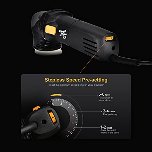 Shinemate Dual Action Polisher For Car Detailing 3 Inch, 500W 12Mm Throw Random Orbital Polisher With 6 Variable Speed Setting #TOP2