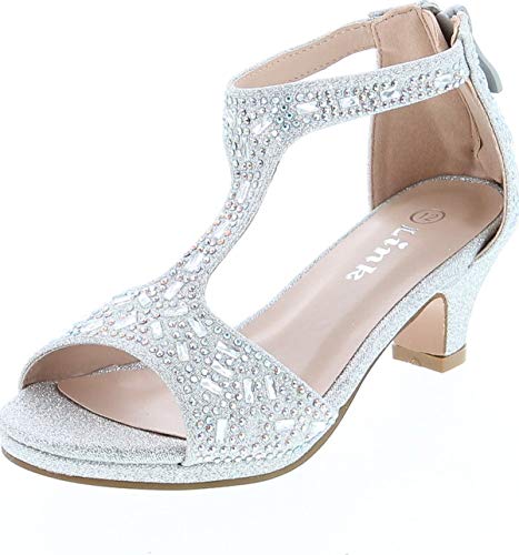 Link Excited-95K Girl's Glitter Rhinestone T-Strap Back Zipper Wrapped Heel Sandals