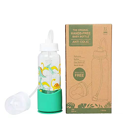Image of Hands-Free Baby Bottle - Anti-Colic Self Feeding Baby Bottle System 7 oz Glass Bottle (1 Pack - Dinosaur)