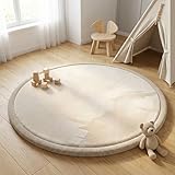 FRIEDO Krabbelmatte Baby I ÖKOTEX Zertifiziert I Ø150cm beige I Extra dick und weiche Spielmatte, Spielteppich I Rutschfester, wasserabweisender Teppich für Wohn und Kinderzimmer I Tatami Matte