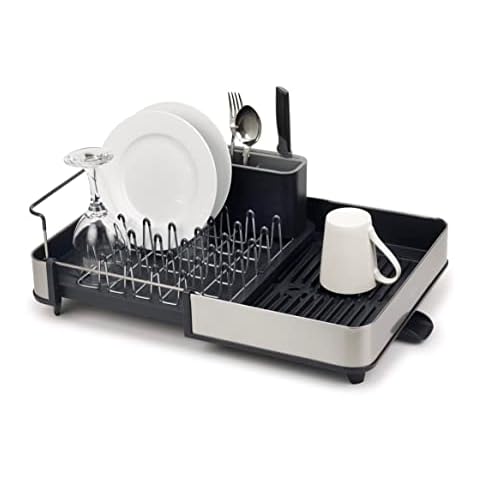 Joseph Joseph Extendable Dish Rack with Draining Spout and Movable Cutlery Drainer Cover