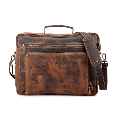 Sac ordinateur 16 pouces cuir vintage à bandoulière marron
