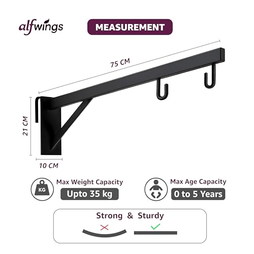 Image of Baby Window Cradle Hanger | Up to 35 Kg Metal Rod | Hook and Paint Protection Shield | Black, 70 cm | WCH70B