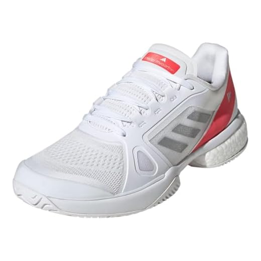 adidas Women's Stella McCartney Court Tennis Shoes Sneaker, White/Silver Metallic/Lucid Red, 7.5