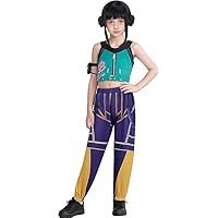 HIDLY New Halloween Demon Costumes Pop Singer Cosplay Embroidery Coat Top Shorts Costume Dance Stage Outfit (Green, 5-6 Years)