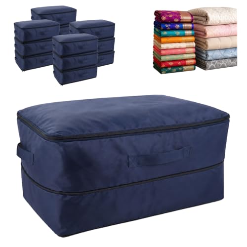 Image of Lukzer 12PC Expandable Self Compression Storage Bag for Clothes, Sarees, Blankets, Comforters & Bedding | 2 Layer Large Capacity Space Saving Wardrobe Storage Organizer | No Vacuum Needed (Nylon /Blue)