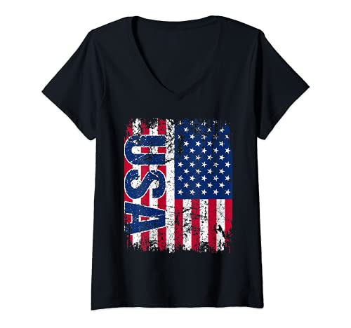 Mujer AMÉRICA Bandera | Hombres Mujeres Niños USA Camiseta Cuello V