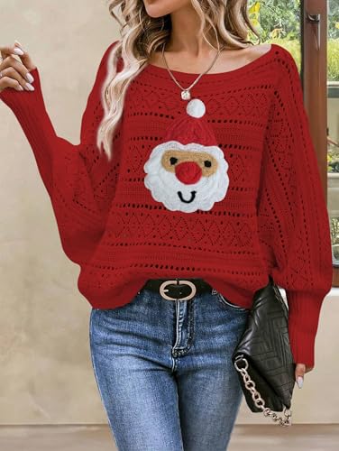Image of Cakulo Womens Off Shoulder Sweater Top Fall Outfits Fashion 2025 Oversized Knit Batwing Long Sleeve Crochet Pullover Sweaters