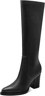 MOTIMODEN Womens Knee High Boots Retro Chunky Heel Pointed Toe Pull On Classic Knee High Boots for Women Girls Ladies Retro Tall Boot Winter Fall Fashion Boot