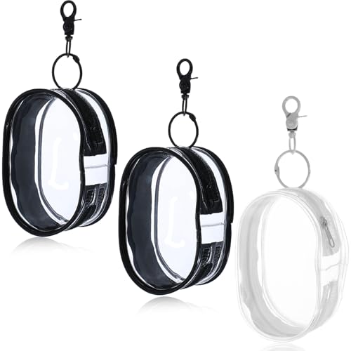 DIVINA VITAE 3Pcs Mini Clear Makeup Bag with Zipper, Waterproof Makeup Bag Key Pocket Lipstick Bag Card Holder Data Cable Organizer Zipper Pouch for Women Girls(Black, White)