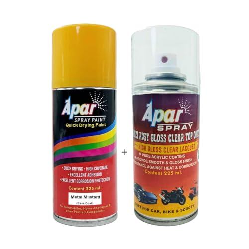 Image of APAR Spray Paint Metal Mustard (RC Colour Name)+GC, Compatible for Renault Cars -225 ml (Pack of 2-Pcs)