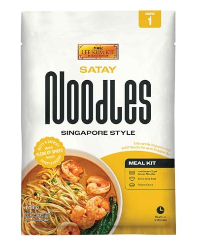 Lee Kum Kee Satay Nudel Meal Kit - Singapur Style Satay Ramen Nudeln mit Erdnusssauce und Suppenbasis, fertig in 3 Minuten, ideal als schnelle Mahlzeit für eine Person, 1 x 148 g