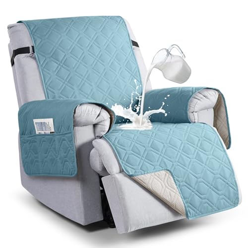 VANSOFY 100% Waterproof Recliner Chair Covers, Recliner Cover Non-Slip Dog Chair Cover Furniture Protector Washable Slipcover with Pocket, Elastic Straps for Pets, Dogs(Azuree, 28")