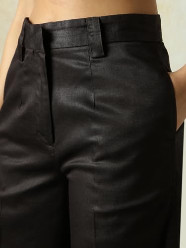 Image of High Star Women High Rise Solid Regular Length Wide Leg Casual Trousers
