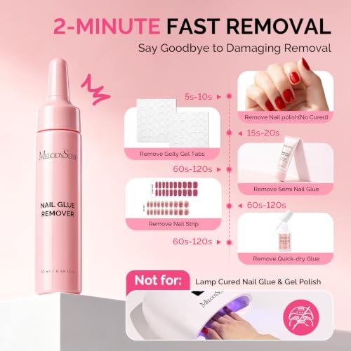 Image of MelodySusie 15ml Super Strong Nail Glue with 20ml Nail Glue Remover, Quick Dry Semi Solid Glue No UV Lamp Needed and Non-Acetone Gentle Remover Kit, Perfect for Press On Nails Application and Removal