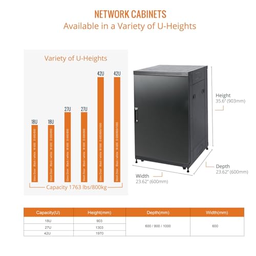Image of Tecmojo Fully Assembled 18U Network Cabinet AV Rack Black Equipment Rack Enclosure with Casters /Locking Doors with Dual Fan, PDU and Cantilever Shelf Installed (23.6inch DEEP Glass Door)